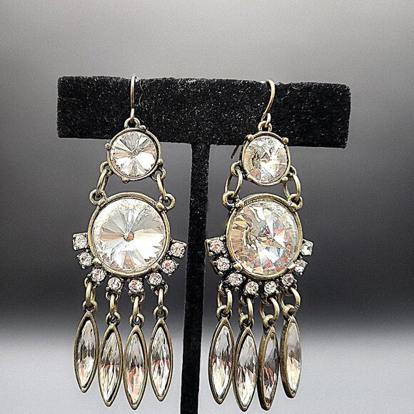GOLD TONE FACETED CRYSTAL CHANDELIER BOHO DROP EARRINGS - Picture 2 of 7